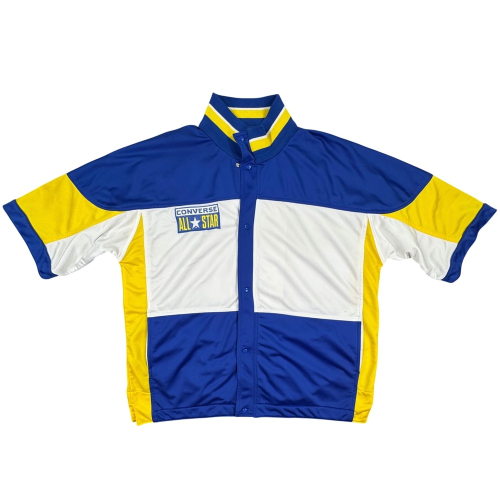 Vintage Converse All Star Men's Warm Up Shirt XL Blue Yellow Snap Front